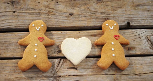 Gingerbread Cookies with Heart on Wooden Table, Festive Holiday Treats - Download Free Stock Images Pikwizard.com
