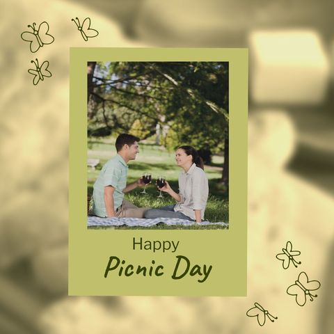 Happy Picnic Day Couple Enjoying Wine Outdoors