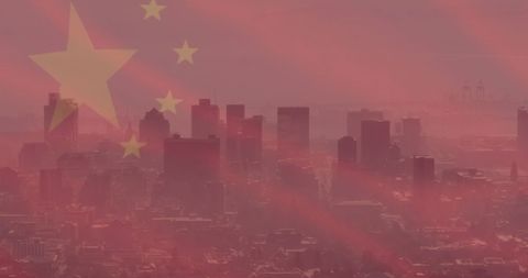 Chinese Flag Over Modern Cityscape Symbolizes Growth and Development - Download Free Stock Images Pikwizard.com
