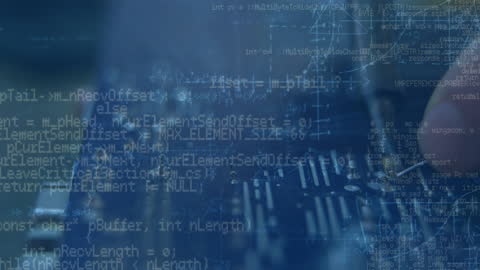 Digital Code Overlay on an Illuminated Circuit Board Background