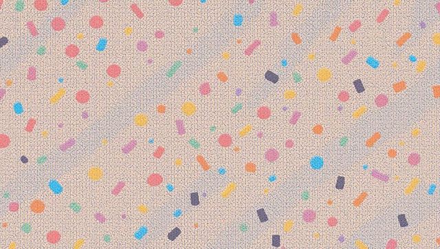 Scattering confetti over beige textured seamless pattern with colorful dots and sprinkles