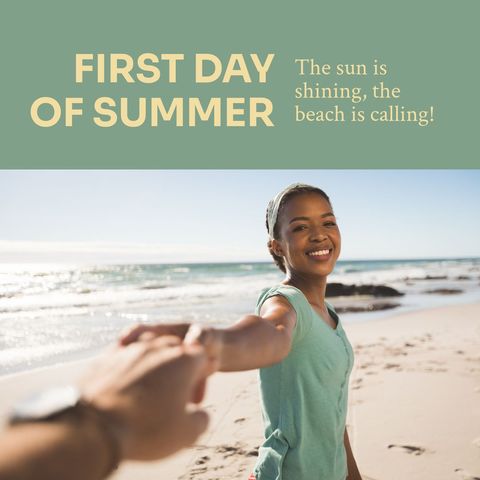 first day of summer on beach holding hands enjoying sunshine - Download Free Stock Templates Pikwizard.com