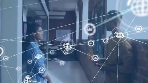 Discussing Digital Transformation Concepts in Modern Office Corridor