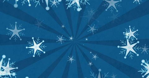 Falling snowflakes on blue striped holiday background