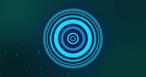 Futuristic cyan hud target interface with pulsing concentric rings and radial ticks