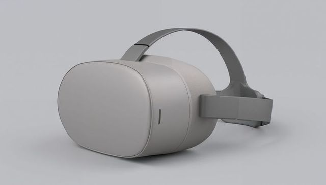 Minimalist gray standalone vr headset with adjustable strap and soft padding