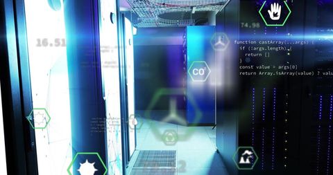 Digital Interface Icons Floating in Modern Server Room - Download Free Stock Images Pikwizard.com