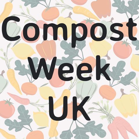 Compost week uk text on illustrated vegetable background