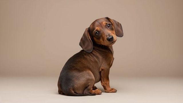 Adorable Smooth Brown Dachshund Puppy Looking Back