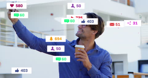 Man Enjoying Outdoor Selfie with Social Media Notifications