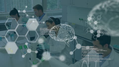 Scientists Analyzing Data with Technological Interface