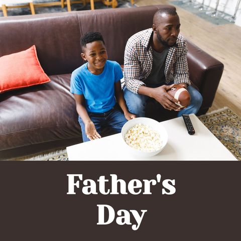 Father and son watching rugby match on father's day