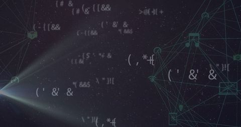 Digital math and network concept with spinning symbols