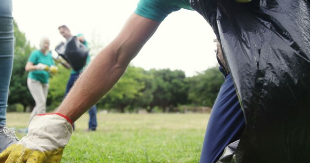 Volunteer Collecting Garbage in Park with Group - Download Free Stock Images Pikwizard.com