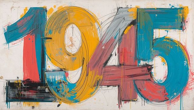 Abstract multicolor 1945 painted numerals with bold brushstrokes and layered texture