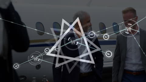 Business Executives Analyzing Digital Data Charts at Airport