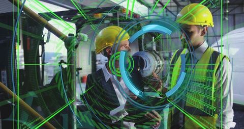 Engineers using augmented reality for aircraft turbine maintenance