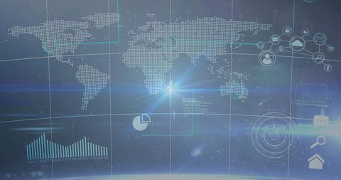 Futuristic World Map Interface in Outer Space with Data Integration