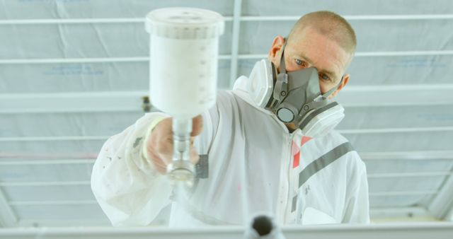 Professional Spray Painter in Protective Gear Working with Precision - Download Free Stock Images Pikwizard.com