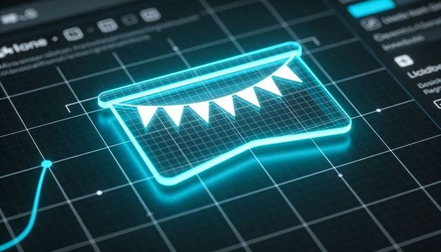 Cyan neon banner icon on futuristic grid dashboard visualizing analytics and trends