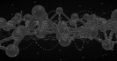 Digital Data Overlay with Spinning DNA Strand and Particle Network - Download Free Stock Images Pikwizard.com