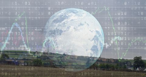 Earth Hologram Over Countryside with Financial Data Overlay - Download Free Stock Images Pikwizard.com