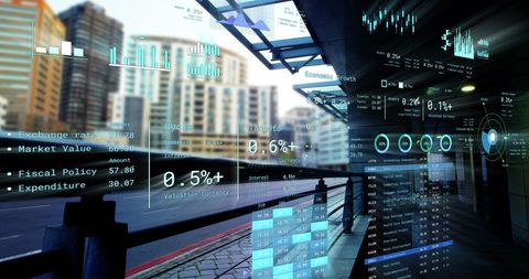 City Tech Infrastructure with Financial Data Overlay - Download Free Stock Images Pikwizard.com