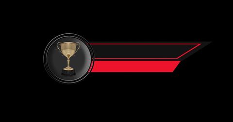 Dynamic sports news broadcast header with trophy design