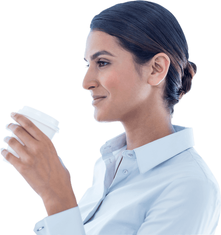 Businesswoman Holding Coffee Cup with Transparent Background