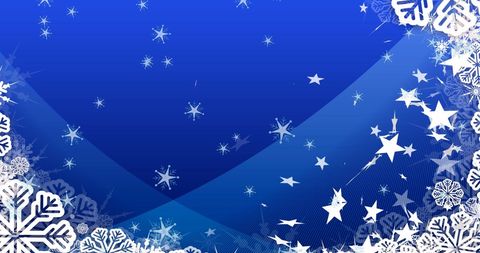 Falling Snowflakes and Stars on Blue Winter Background