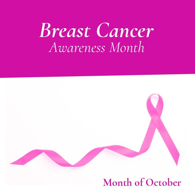 Digital composite image of pink ribbon with breast cancer awareness month text, copy space - Download Free Stock Videos Pikwizard.com