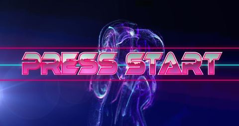 Digital Gaming Start Screen with Neon Holographic Background