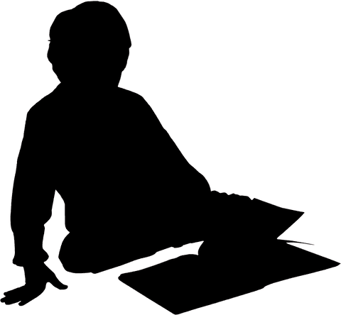 Transparent silhouette of boy reading book for learning themes
