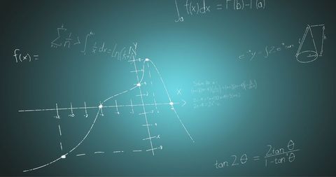 Handwritten mathematical formulae on blue gradient