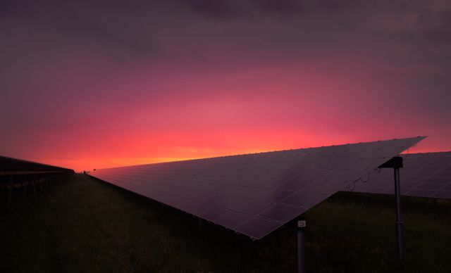 Solar Panels Reflect Beautiful Sunset Sky - Download Free Stock Photos Pikwizard.com