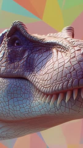 Roaring 3D Tyrannosaurus Head Close-up Opening and Closing Jaws Loop in Pastel Studio Vertical Video