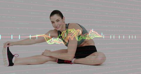 Athletic Woman Stretching with Neon Pulse Wave and Fitness Spirit