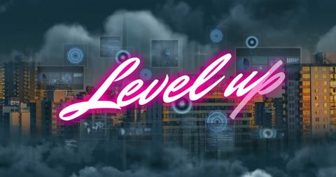 Level Up Concept with Digital Interface Over Cityscape - Download Free Stock Images Pikwizard.com