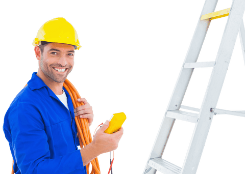 smiling electrician holding multimeter, wearing safety gear and helmet - Download Free Stock Videos Pikwizard.com