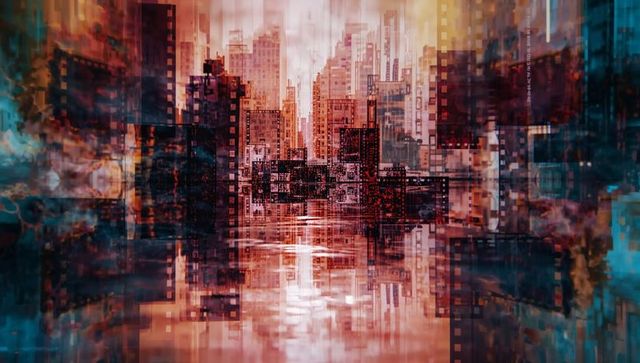 Futuristic Reflected Cityscape in Abstract Digital Style