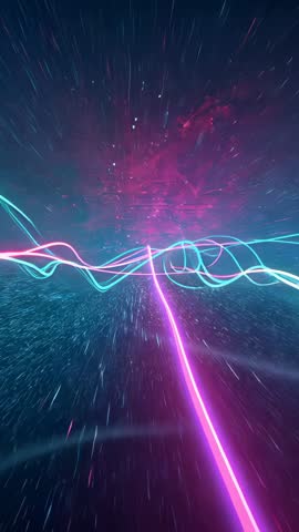 Neon Ribbons Unfurling Through Cosmic Tunnel Creating Futuristic Speed Vertical Video
