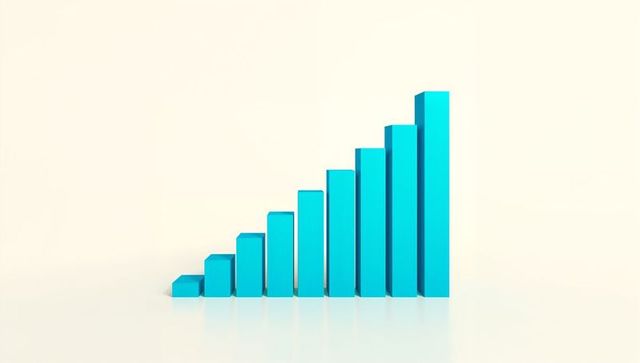 Rising turquoise 3d bar chart with glossy reflections business growth visualization