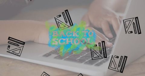 Back to school text over child using laptop for learning