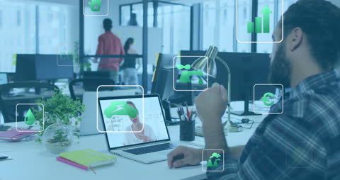 Digital Business Office with Financial Data Visualization