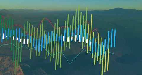Data analysis overlay on desert canyon dusk landscape