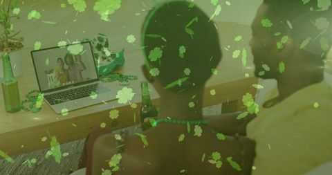 Virtual st. Patrick's day celebration at home with couple