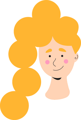 Cartoon character with blonde bubble hair on transparent background