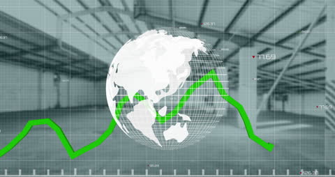 Digital Networking Globe with Financial Graph Overlay