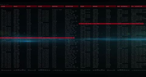Cybersecurity interface with data monitoring screen and alerts