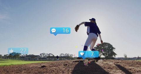 Dynamic baseball pitcher with social media elements in play